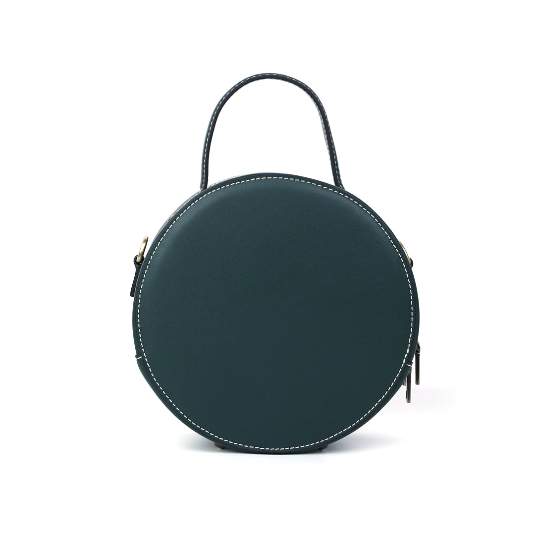 Round Girl Leather Craving Pattern Handmade Crossbody Bag