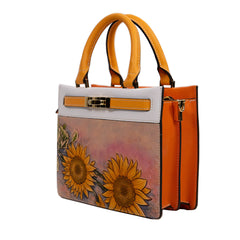 Handmade Sunflower Carving Crossbody Top Handle Bag